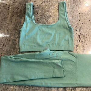 Liberty blue/green set active ribbed seamless workout set